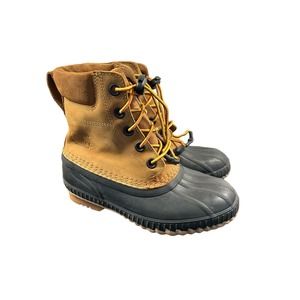 Sorel Youth Leather Winter Warm‎ Snow Boots Waterproof Tan Black Size 4